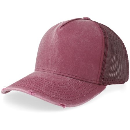 Equip - Distressed Maroon Pigment Washed A-frame Trucker Trucker Red Cap - @ Hatstore