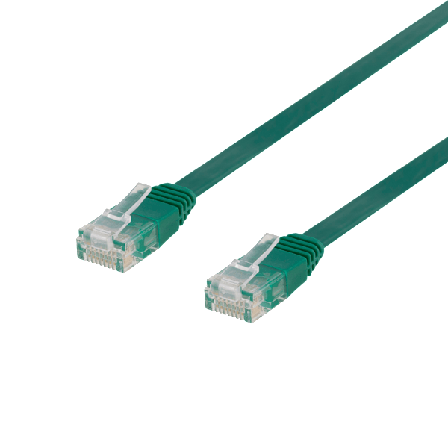 U/UTP Cat6 patch cable, flat, 1m, 250MHz, green