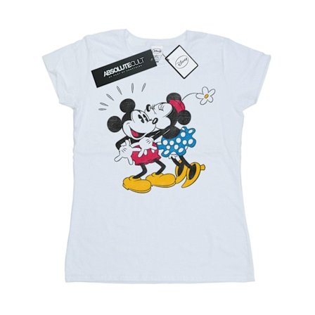 Disney Dam/Kvinnor Mickey Och Minnie Kyss Bomull T-shirt S Vit