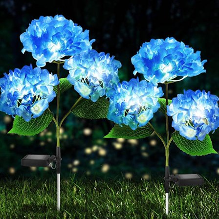 Solar Lights Outdoor Decorative - 2-pack Hortensia Solar Garden Stake Lights Vattentäta och realistiska LED-blommor som drivs utomhus i-mark-lampor 