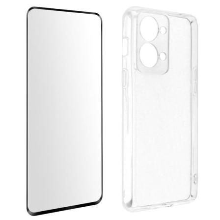 OnePlus Nord 2T Case Silikone Soft Gel Film Hærdet Glas 9H sort Svart