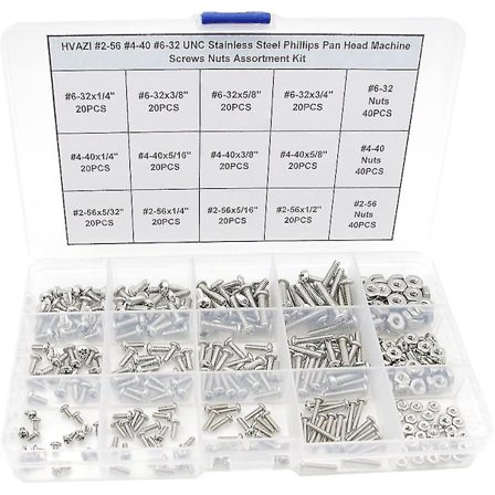 #2-56 #4-40 #6-32 Unc Rustfritt Stål Phillips Pan Hode Maskinskruer Muttere Sortimentsett