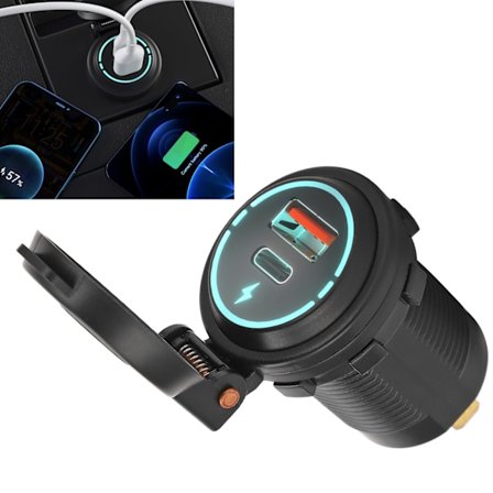 12V USB Laderuttak Hurtiglading IP66 Vanntett PD Type C QC 3.0 Billader Adapter for Motorsykkel Båt Bobil ATV
