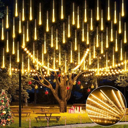 Rosnek 2x Lysende Lyskæde 288LED Meteore Regn Lys Udendørs, 50cm 8 Rør, til Juletræer Dekoration Have (Varm Hvid)