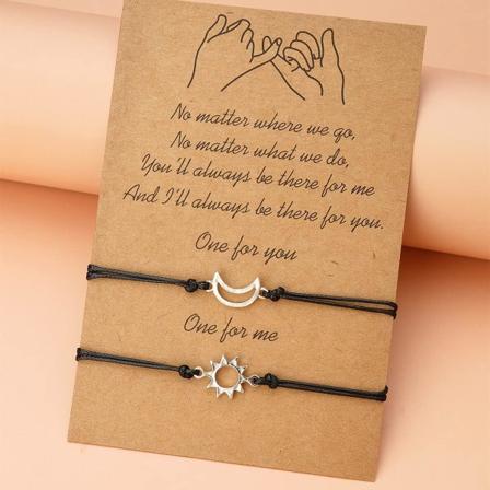 CDQ 2st/setti Hjerta Sol Måne Charm Armband för Kvinnor Män Handgjorda Flätade Rep Justerbara Armband Par Vänskap Smycken Present