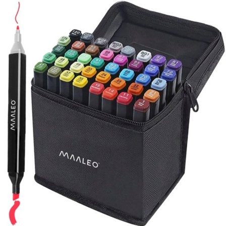 40-pack - Markers with Case Colouring Pencils Double Sided Pens