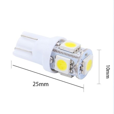 T10 w5w LED med 5 5050SMD 6000k chips 12V DC 10-pak hvitt