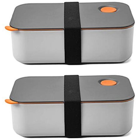 2x Lunchbox 1000ml med 2 Fack, Miljövänlig BPA-Fri Lunchbox, Lufttät Matlåda, (Orange