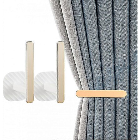 2 stk. Gyldne gardinholdere, selvklæbende gardinbind, L-formede vægmonterede kroge, draperi gardinbind, vinduesbehandlingsholdere-yux