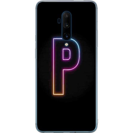 Kompatibel Mobilcover til OnePlus OnePlus 7T Pro Minimalistisk neonbogstav P i farvegradient og lyseffekt mod sort baggrund i digital neonstil