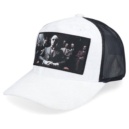 Calza Pennello - White trucker Lippis - Mob Boss Velvet White/Black A-frame Trucker @ Hatstore