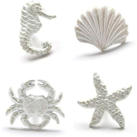 Paket med 4 (vita) Primst Beach Ocean Tema Gjutjärn Lådknappar