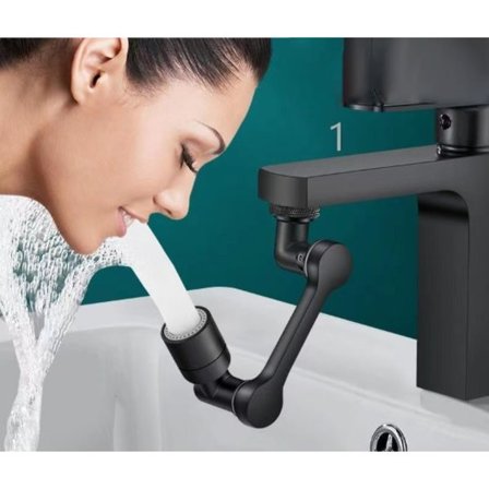 Svart kranforlenger, 1080° roterende kranlufter, 2-eikers blandebatteri, universelle kjøkken-/baderomskranluftere