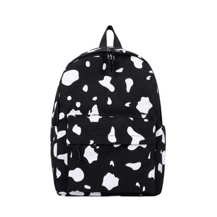 Naisten tyttöreppu olkalaukku koululaukku Cow Pattern Canvas Söpö Black Spot Contrast Student Black