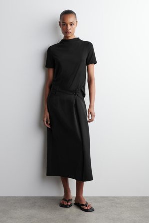 COS Women's Asymmetric Fluid Midi Skirt in Black