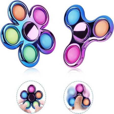 Baicccf 2-pack Pop Fidget Spinner, Push Simple Fidget Popper Spinner, Metalliknande Pop Bubble Fidget Hand Spinner kompatibel Stress Relief, Bulk Sen