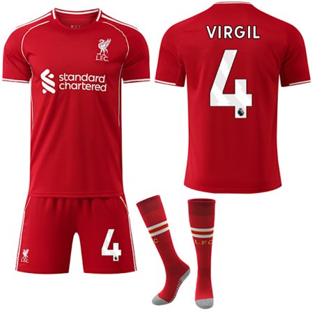 25-26 Liverpool Hemmatröja NO.4 VIRGIL Tröjor Barn Vuxen Fotbollsutrustning med Strumpor NO.4