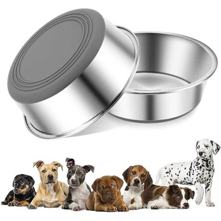 Rustfri hundeskål, 2-pak hundemadsskåle, skridsikre hundeskåle til hunde og katte, M - 18 cm