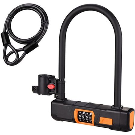 Kombinationslås för cykel med kabel, 15 mm bygellås för cykel, stöldskydd, 4-siffrig kombination, 10 mm & 1,2 m kabellås för cykel