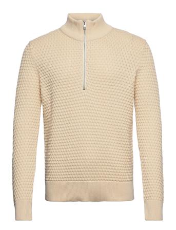 Slhremy Ls Knit All Stu Half Zip W Camp Knitwear Half Zip Pullover Beige Selected Homme