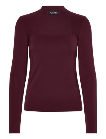 Lauren Ralph Lauren Stretch Jersey Square-Neck Top - Burgundy - S