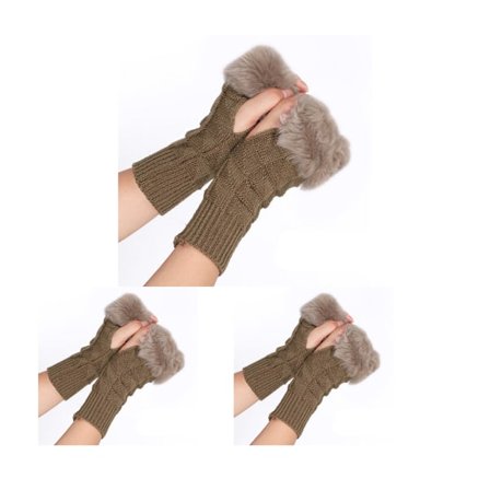 3 Par Halvfingrade Pälsstickade Vantar Varma Pälsdatorvantar A