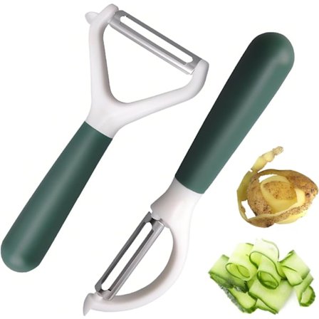 2-delt grøntsagsskræller - Universel rustfri stålskræller med skarpt oscillerende blad, ergonomisk håndtag - Grøn