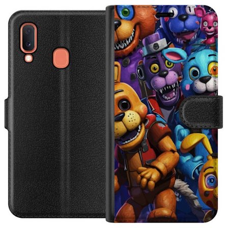 Kompatibelt Plånboksfodral till Samsung Samsung Galaxy A20e Färgstarka animatroniska figurer inspirerade av Five Nights at Freddy’s, intensiv blic