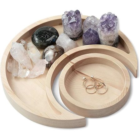 Kristallhållare Måne Trä Rund Design, Måncirkel Trä Kristallförvaringsbricka, Organizer Bricka Smyckesbricka för Hemmet