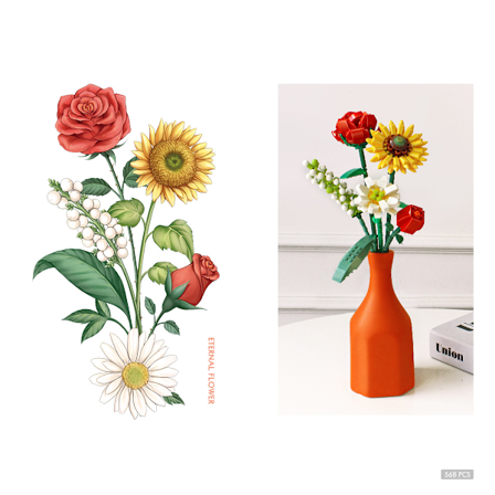 Blomsterbuket Byggekit/Blokke, DIY Legetøj til Gave 547 Stk