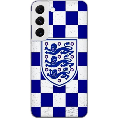 Kompatibelt Mobildeksel til Samsung Samsung Galaxy S22 5G Grafisk sjakkbrett-mønster i blått og hvitt med et klassisk heraldisk emblem, retroinspire