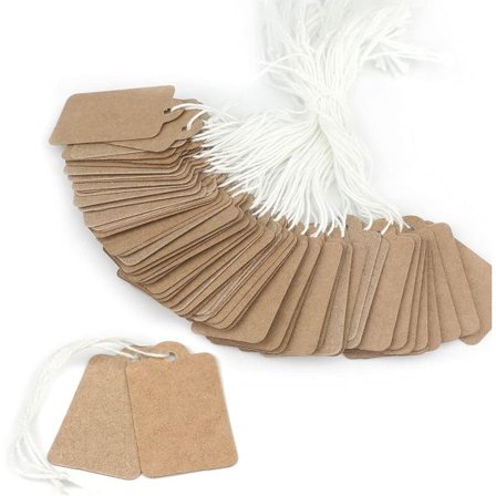 500 stk Prislapper med Snor, Hengende Prislapper av Kraftpapir med Snor, Merkelapper med Snor Skrivbare Lapper, Etikett for Produktvisning