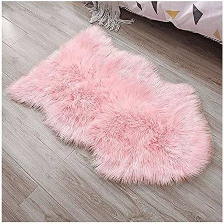 Imiteret lammeskind fåreskind tæppe lammeskindsimitat tæppe langhåret pels look imitation uld sengetæppe sofa måtte (60 x 90 cm, Rosa)