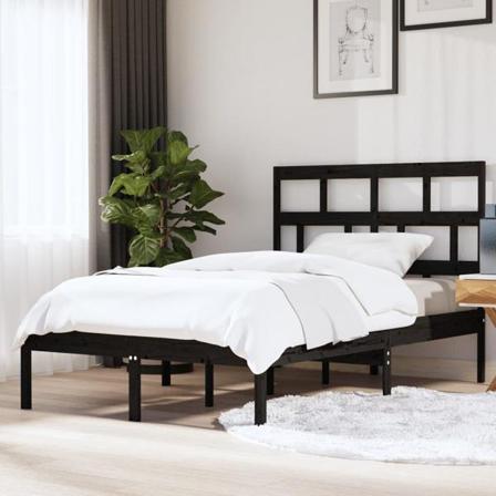 Vidaxl Sängram Svart Massiv Furu 140x200 Cm Svart