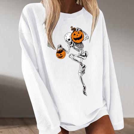 Kvinnor Halloween Skull Pumpkin Sweater Lösa Toppar Plus Size