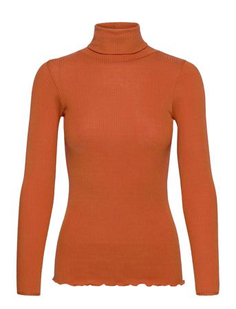 Silk T-Shirt Regular Ls Roller Neck T-shirts & Tops Long-sleeved Oranssi Rosemunde