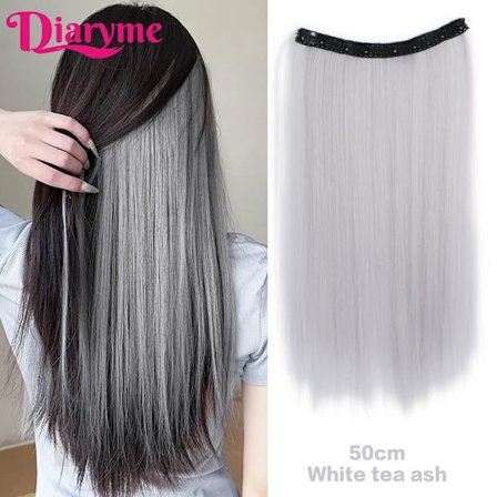 4 clips Långt rakt syntetiskt klipp i hårförlängningar Highlight Färgat hårbit Klipp-på hår Peruk Hårstycken hängande öronfärgning