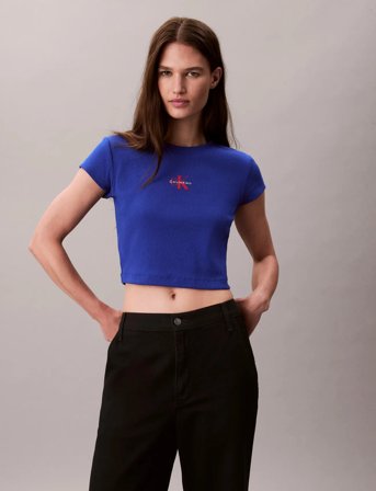 Calvin Klein Jeans Monologo Baby Rib Tee - Blue - XS