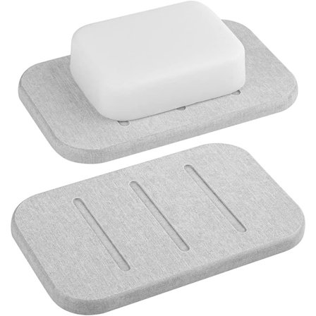 (Grå) 2-pakning Diatomitt Såpekopp, Hurtigtørkende Såpesparer, Såpeholder for Baderomsdusj, Selvtørkende Såpebeholder