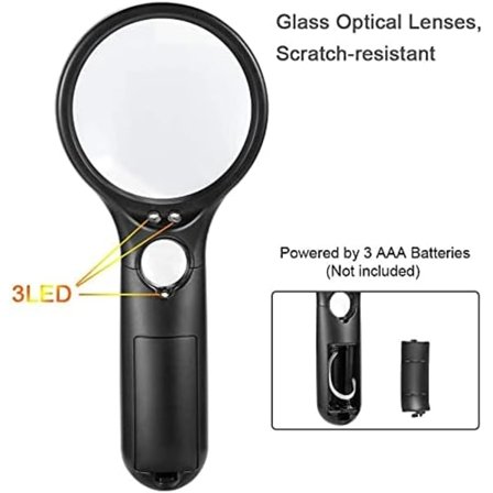 Forstørrelsesglas med lys, belyst forstørrelsesglas med 3X 45X Ma