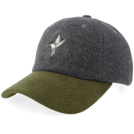 Iconic - Grå unconstructed Keps - Green Bird Wool Charcoal/Olive Dad Cap @ Hatstore