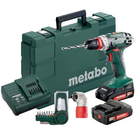 Metabo BS 18 QUICK SET Porakone-ruuvinväännin mukana kärjet, akku ja laturi, Koneet
