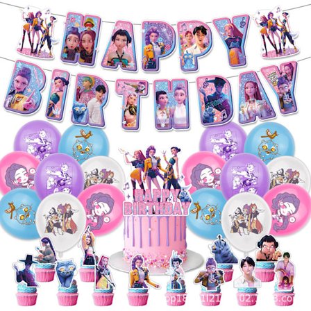 K-pop Demon Hunters Födelsedagsfest Set - Banner, Tårtdekoration & Ballonger-FD-