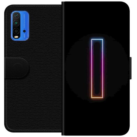 Kompatibel Tegnebogsetui til Xiaomi Xiaomi Redmi Note 9 4G Minimalistisk neonbogstav I i regnbuefarver mod mørk baggrund