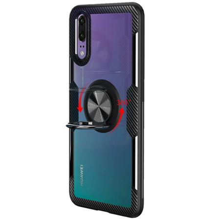 Huawei P20 - Suojakuori sormustelineellä (LEMAN) Svart/Silver