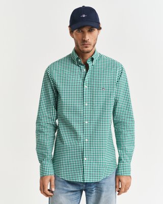 GANT - Regular fit gingham poplinskjorte til herre deep green