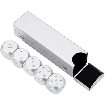5 stk terningbord i aluminiumslegering terningsett med oppbevaringsboks (rektangulær sølvboks) silver