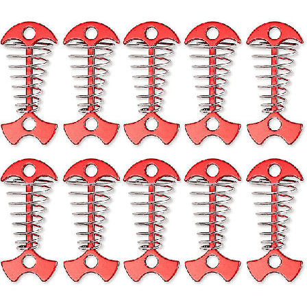Deck Plank Board Tent Stakes, fiskebein Deck Anchor Pegs med fjærspenne for utendørs camping fotturer (10 stk, rød)