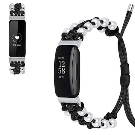 Fitbit Inspire / Inspire HR nylonudsmykket urrem i perlestil - Sort