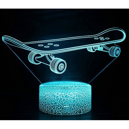 3D Illusions Skateboard Nattlampe med 16 Fargeendringer, Berøringsfølsom Hvit Base med Fjernkontroll, Bursdagsgave til Gutter og Jenter